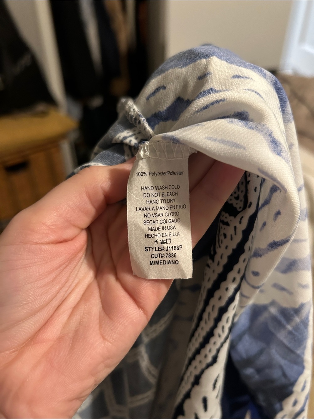 fab'rik Blue and White Geometric Open-Front Kimono - Picture 10 of 10